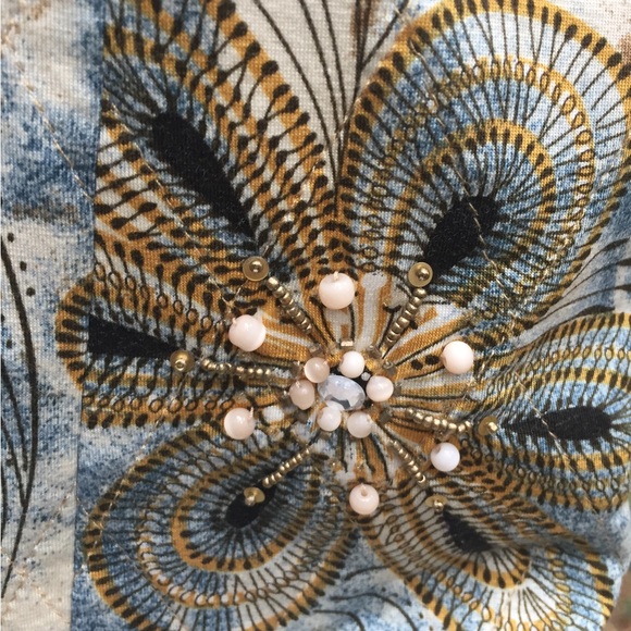 Morgan Cole gold/blue tie dye cream,embroidered collarless quilted jacket - Picture 4 of 11